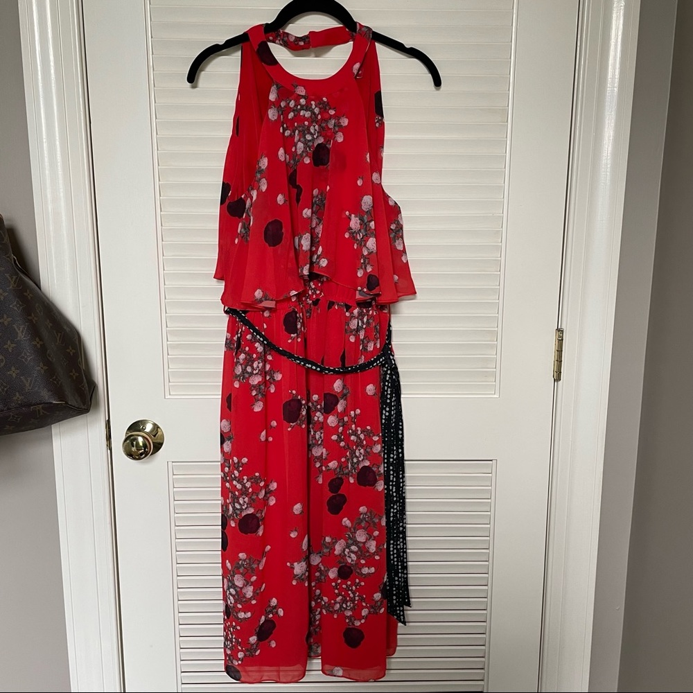 Anthropologie / Verb by Pallavi Singhee red floral patterned halter dress